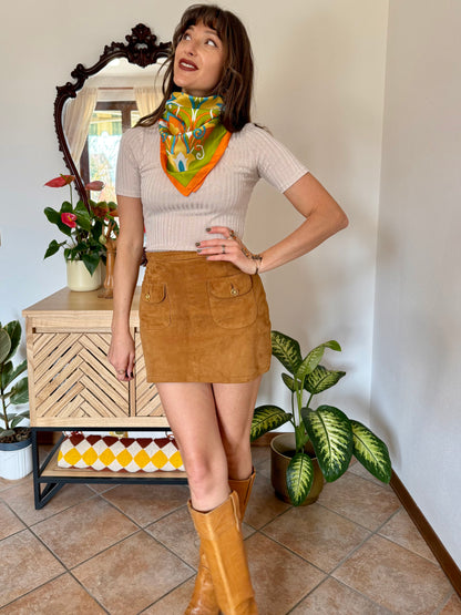 1960's vintage orange, green and blue mod floral print scarf