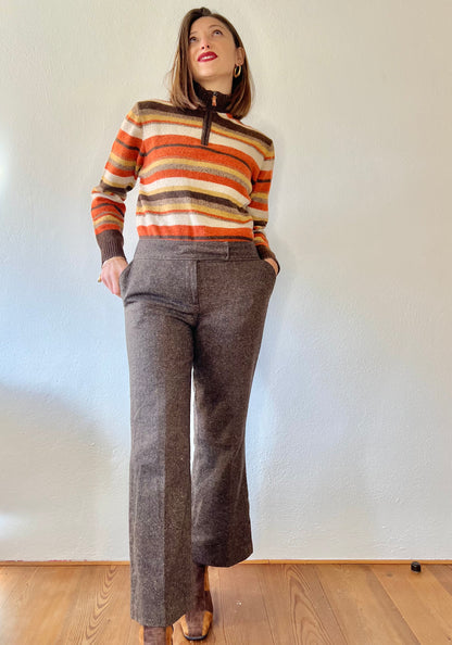 1990's vintage wool blend brown herringbone flare trousers