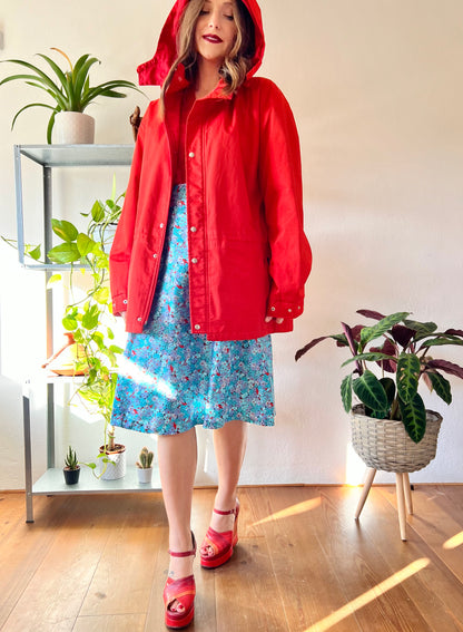 1980's vintage cherry red rain coat with detachable hood