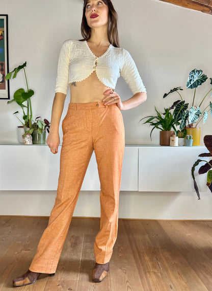 1990's vintage orange and cream textured wide leg wool trousers