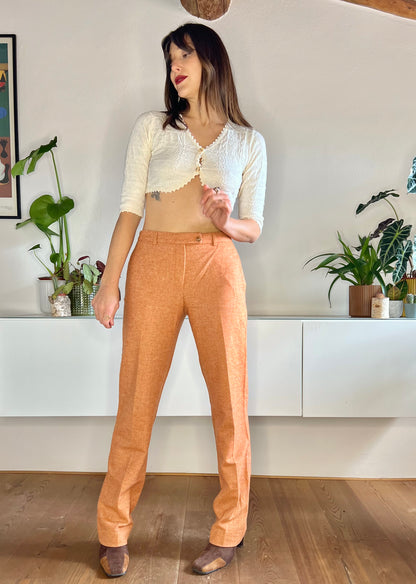 1990's vintage orange and cream textured wide leg wool trousers