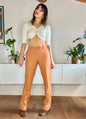 1990's vintage orange and cream textured wide leg wool trousers