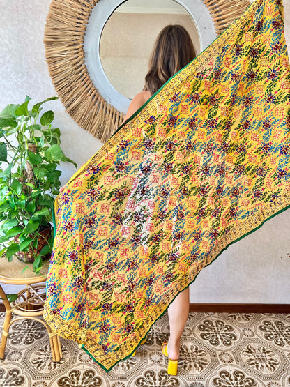 1970's vintage multicolor hand embroidered floral shawl
