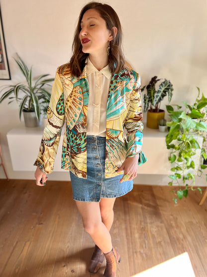 1990's vintage turquoise and brown silk butterfly blazer