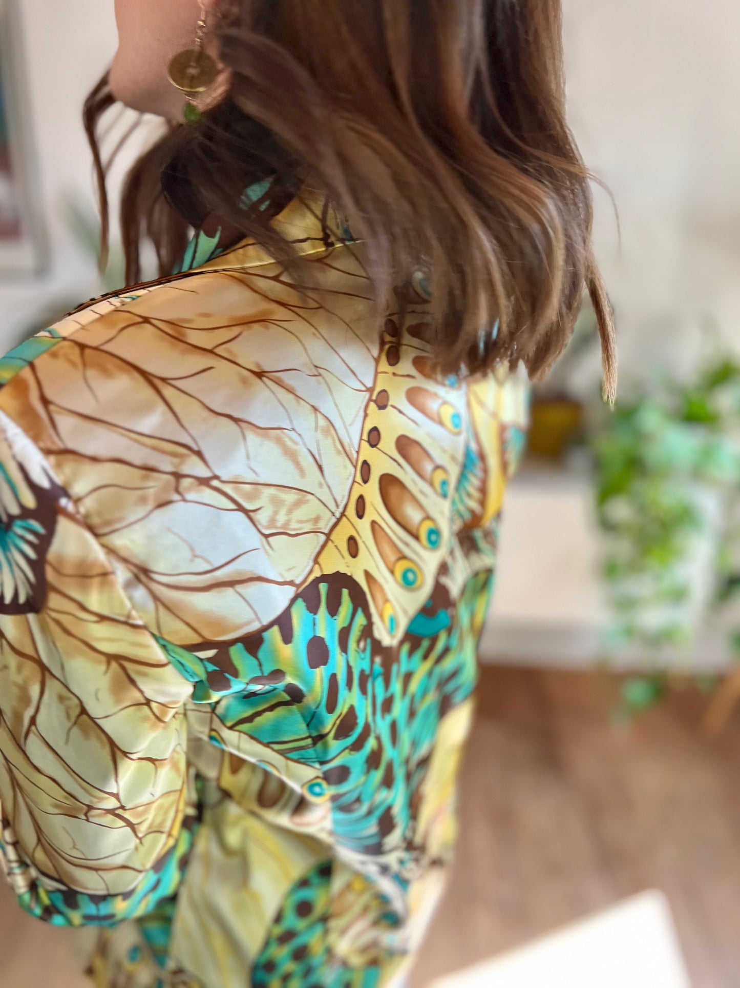 1990's vintage turquoise and brown silk butterfly blazer