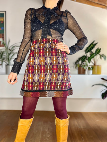1970's vintage red and purple cashmere knit mini skirt