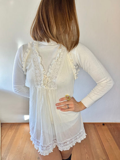 1970's vintage cream lace mini slip dress