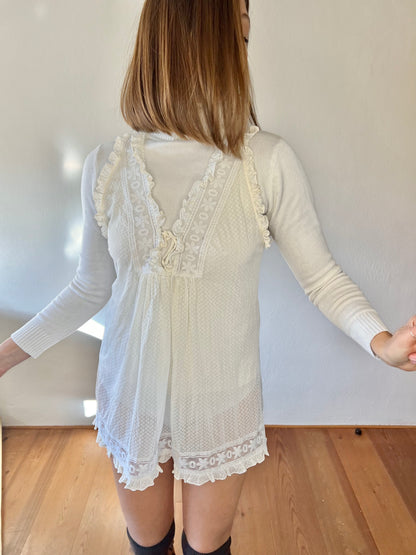 1970's vintage cream lace mini slip dress