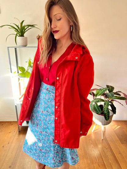 1980's vintage cherry red rain coat with detachable hood