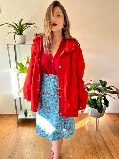 1980's vintage cherry red rain coat with detachable hood