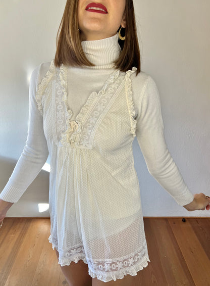 1970's vintage cream lace mini slip dress