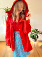 1980's vintage cherry red rain coat with detachable hood