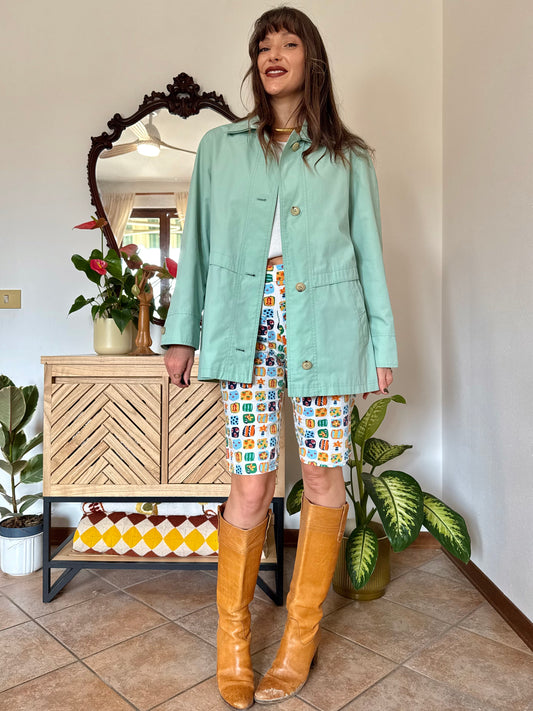 1990's vintage robins eggs blue cotton blend trench coat with double collar detail