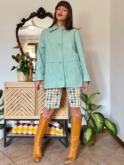 1990's vintage robins eggs blue cotton blend trench coat with double collar detail