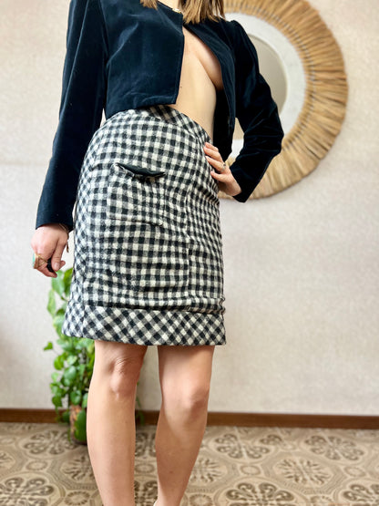 1990's vintage black and white plaid pencil skirt