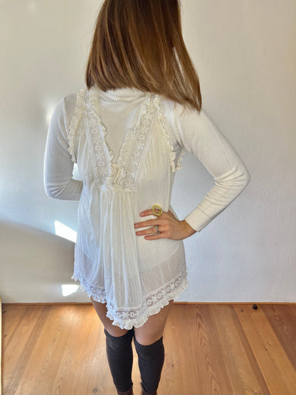 1970's vintage cream lace mini slip dress