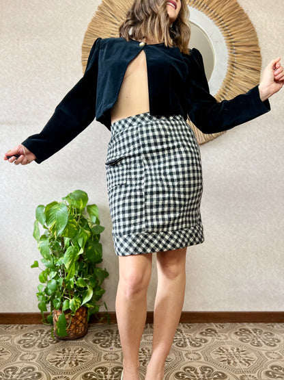 1990's vintage black and white plaid pencil skirt