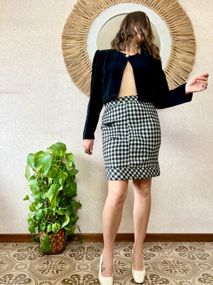 1990's vintage black and white plaid pencil skirt