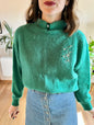 1960's vintage green lightweight pullover with embroidered floral detail