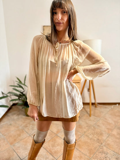 1990's vintage sheer cream silk blend oversize blouse