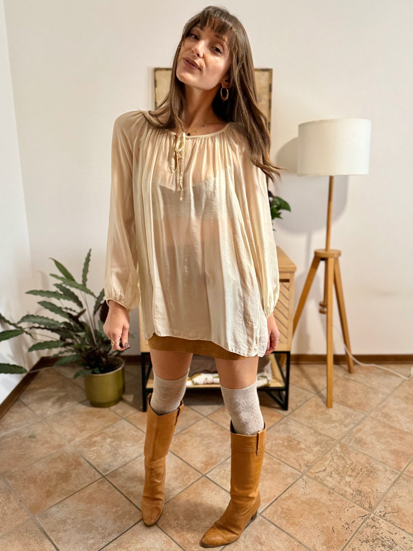 1990's vintage sheer cream silk blend oversize blouse