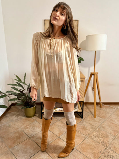 1990's vintage sheer cream silk blend oversize blouse