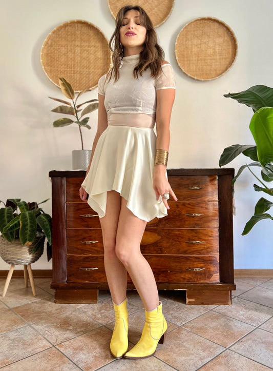 1970's vintage cream semi sheer silk midi dress with glitter details