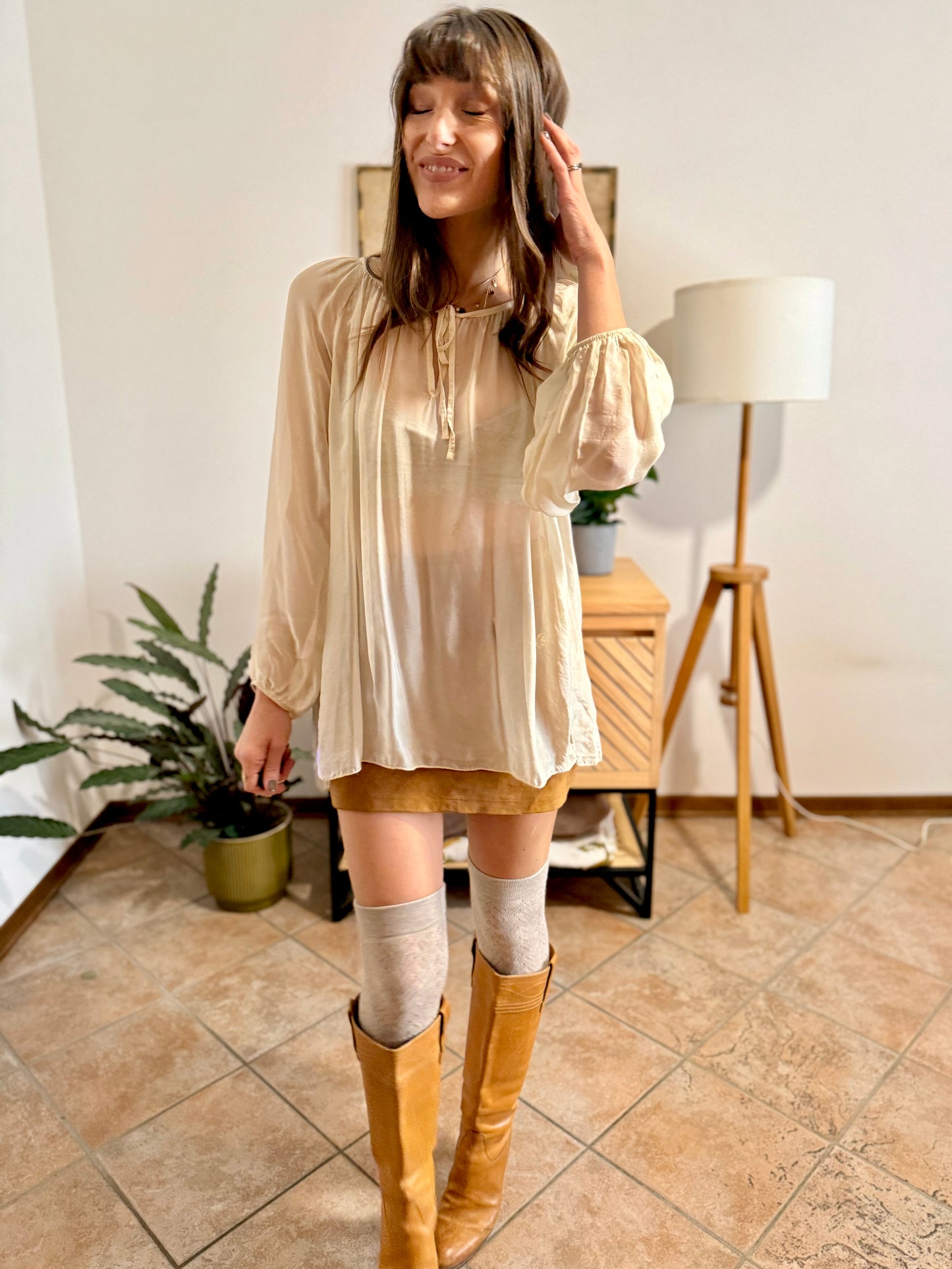 1990's vintage sheer cream silk blend oversize blouse