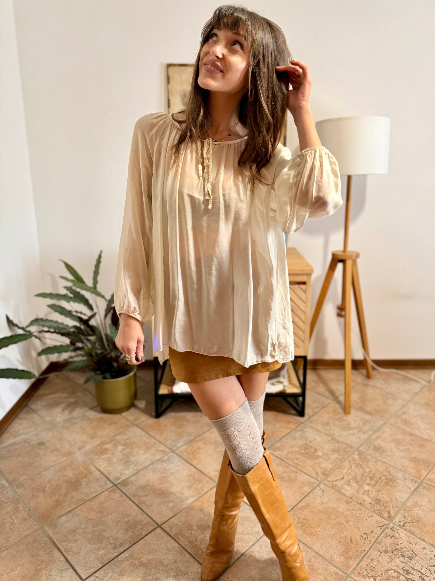 1990's vintage sheer cream silk blend oversize blouse