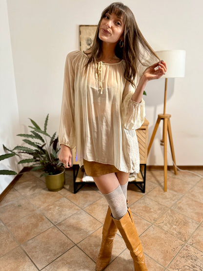 1990's vintage sheer cream silk blend oversize blouse