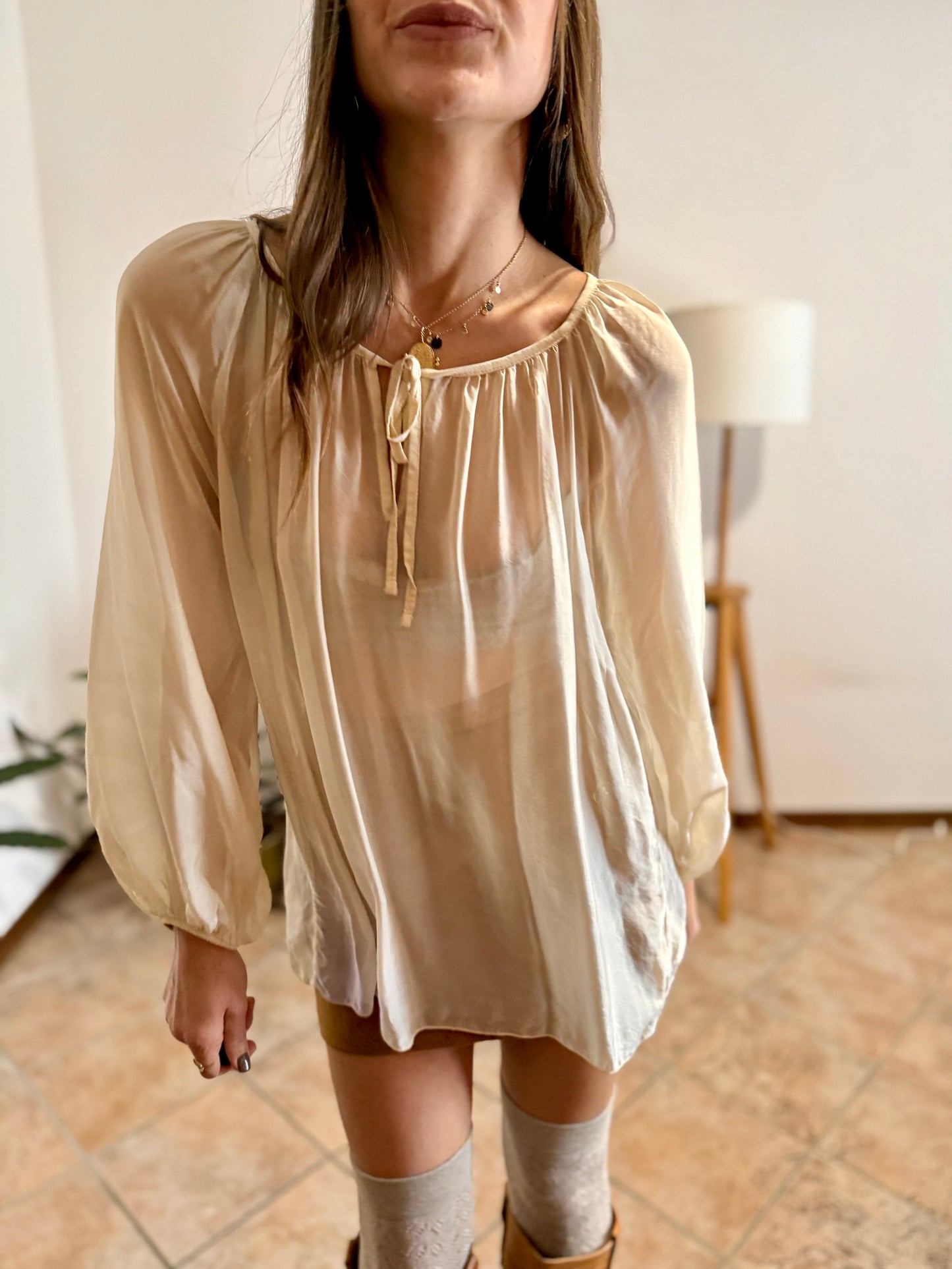 1990's vintage sheer cream silk blend oversize blouse