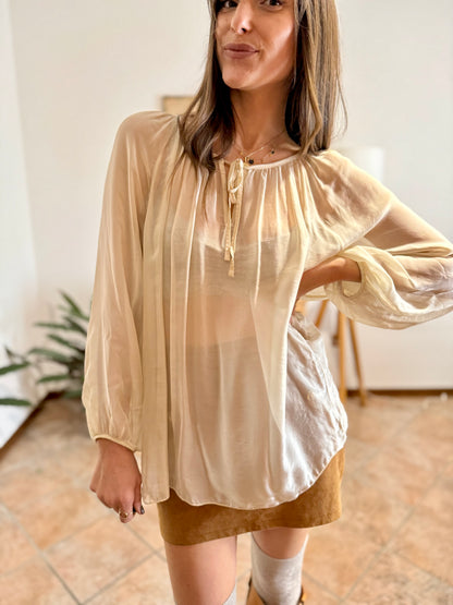 1990's vintage sheer cream silk blend oversize blouse
