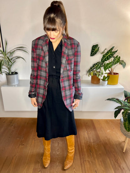 1990's vintage grey and burgundy oversize plaid blazer