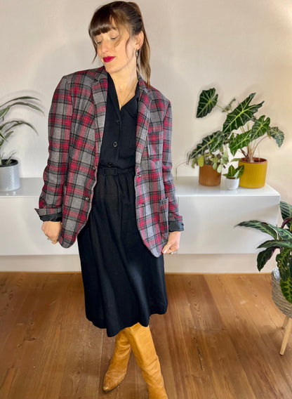 1990's vintage grey and burgundy oversize plaid blazer