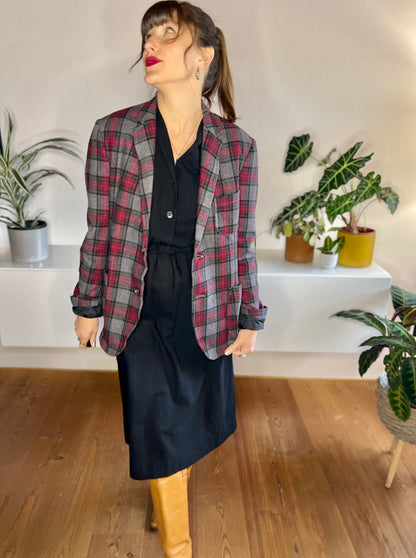 1990's vintage grey and burgundy oversize plaid blazer