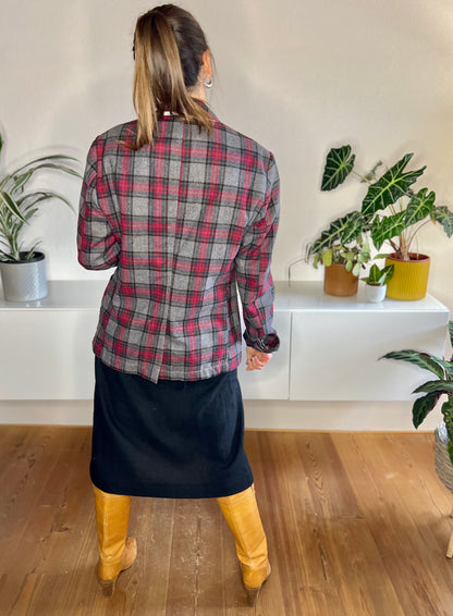 1990's vintage grey and burgundy oversize plaid blazer
