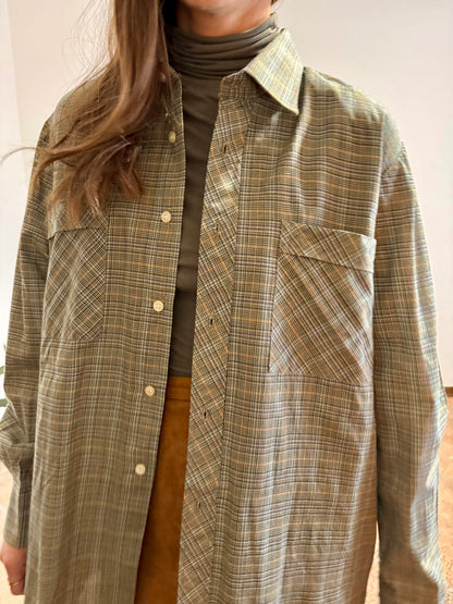 1970's vintage oversize brown, yellow and khaki plaid woven shirt