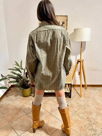 1970's vintage oversize brown, yellow and khaki plaid woven shirt