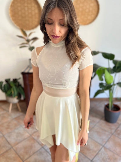 1970's vintage cream semi sheer silk midi dress with glitter details