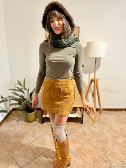 1960's vintage hand knit dark green wool hood and scarf