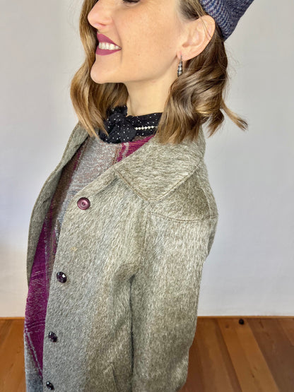 1960's vintage brown mohair coat with brown bow details