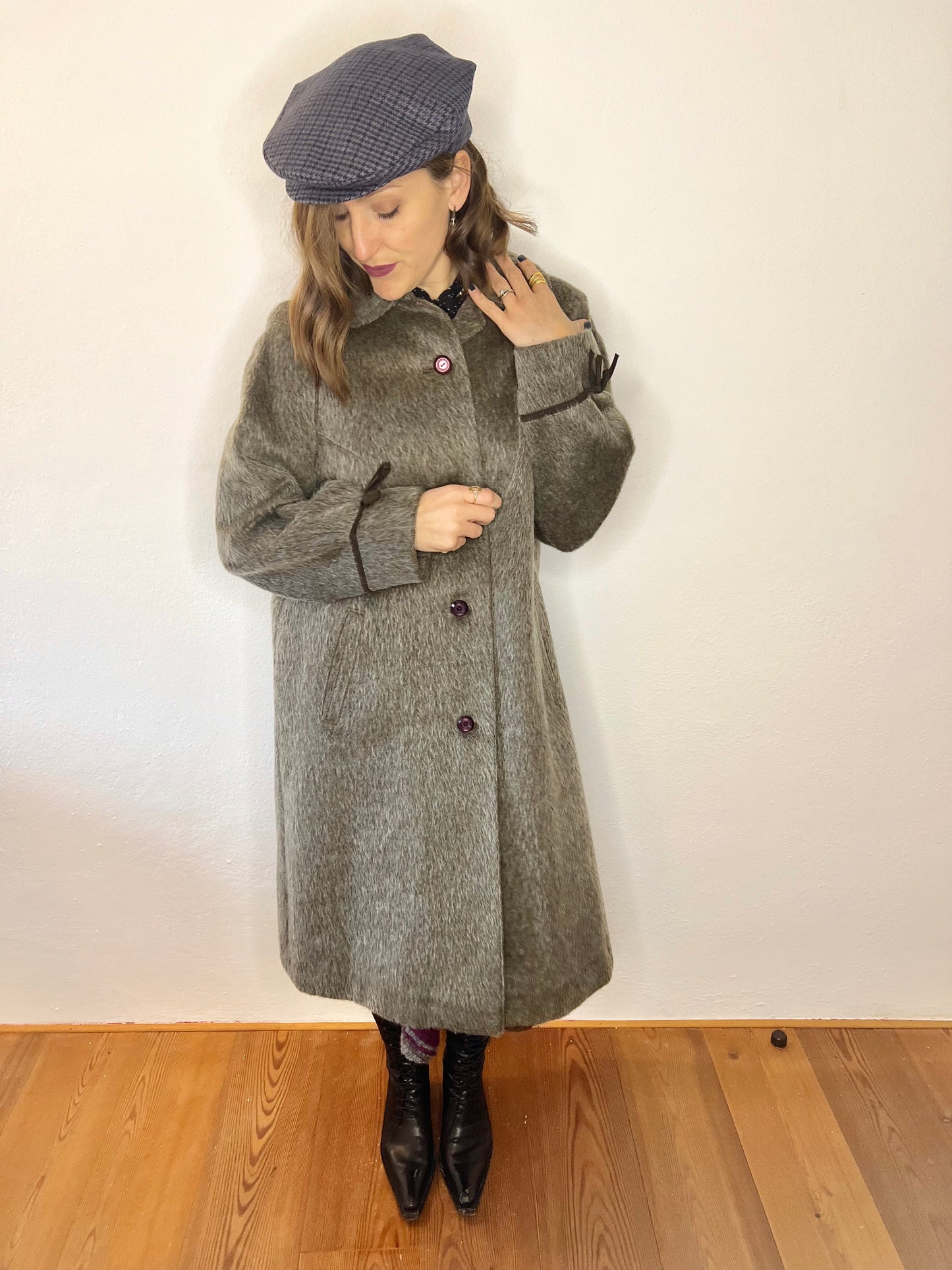 1960's vintage brown mohair coat with brown bow details