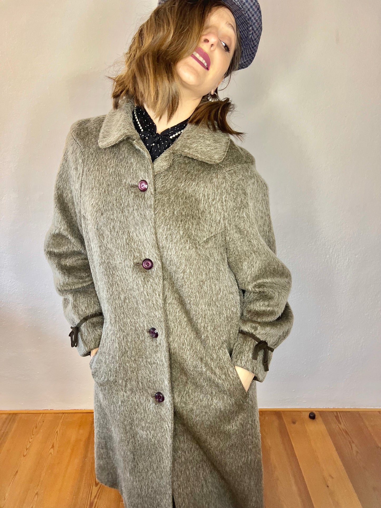 1960's vintage brown mohair coat with brown bow details