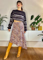 1990's vintage purple and brown asymmetrical geometric print midi skirt