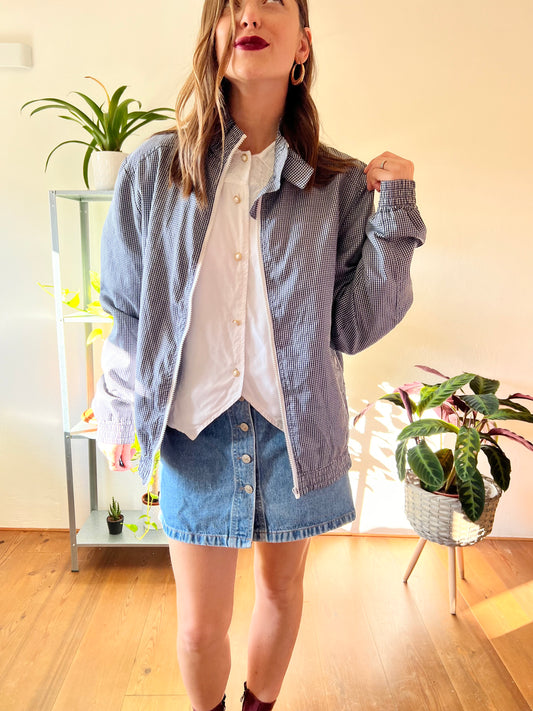 1990's vintage navy blue and cream gingham jacket