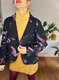 1970's vintage black wool felted blazer with purple abstract design