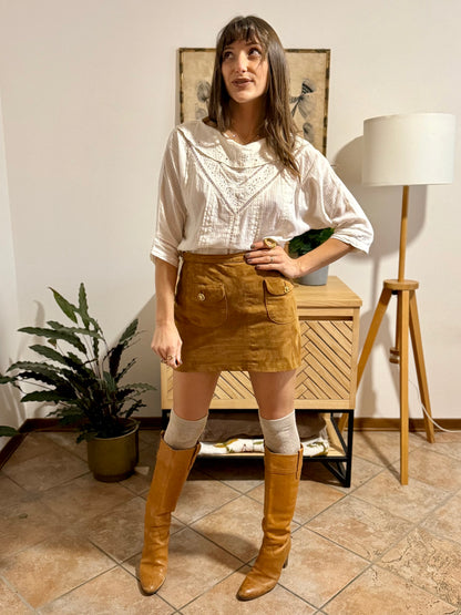 1970's vintage textured cream Peter Pan collar blouse with crocheted details