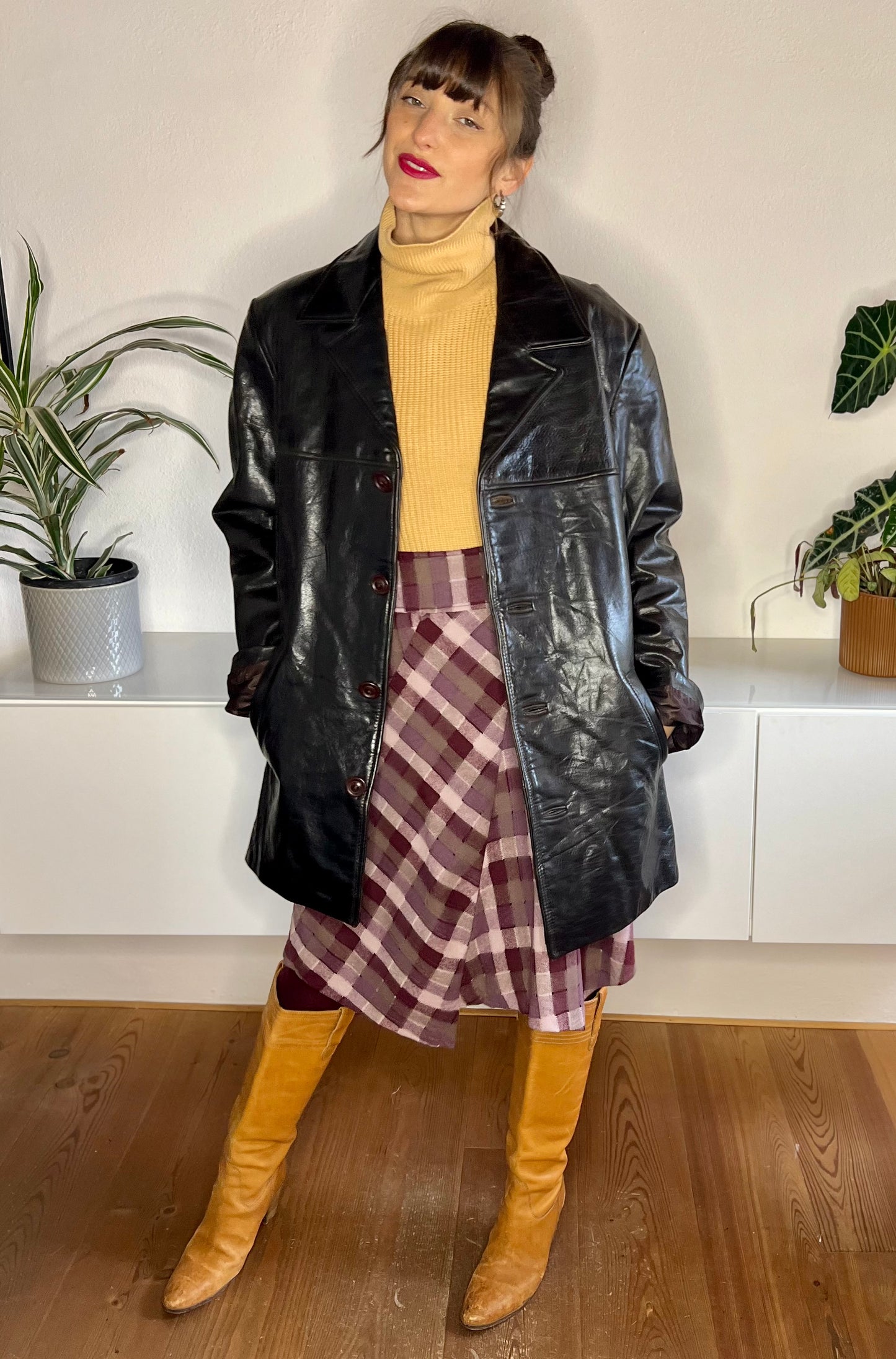 1970's vintage chocolate brown leather coat