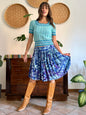 1970's vintage multi tonal blue and purple tie dye floral print skirt