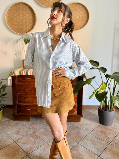 1970's vintage oversize white and light blue vertical strip shirt